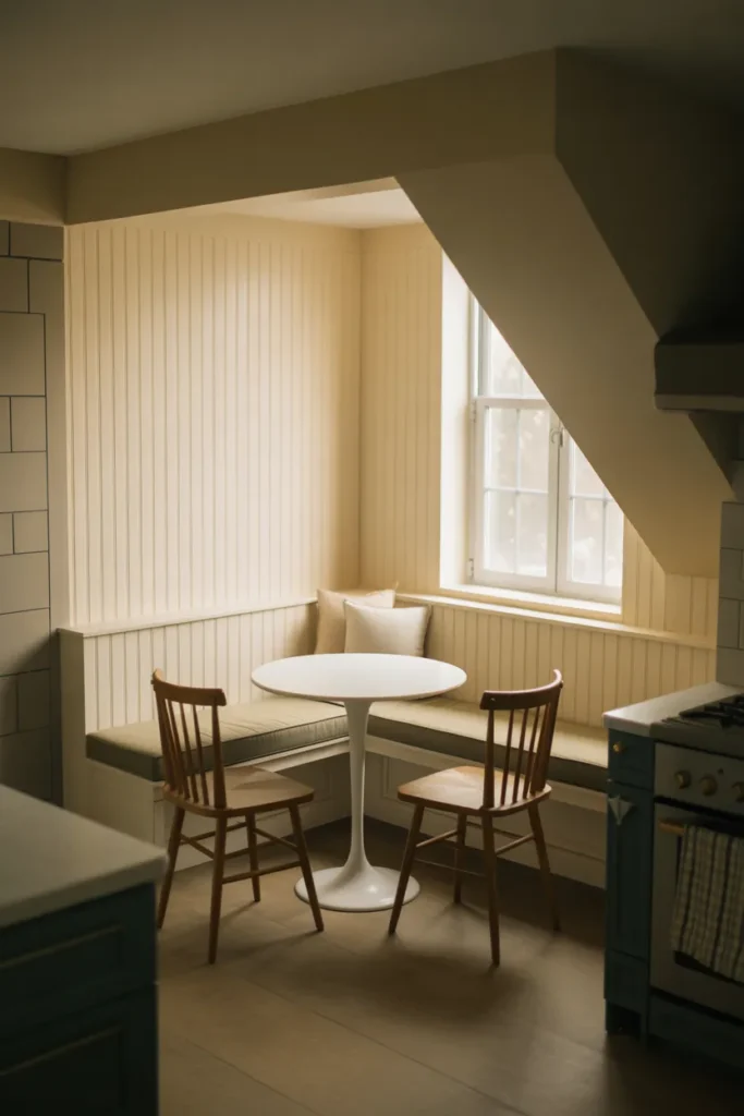 small kitchen with a built-in corner banquette