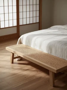 solid natural oak bench with hand-woven