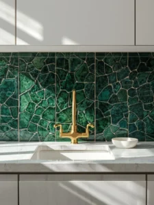 splashback of hand-glazed Zellige tiles
