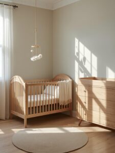 sunlit nursery centered around a stunning convertible crib