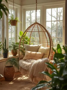 sunroom with hanging swing chair