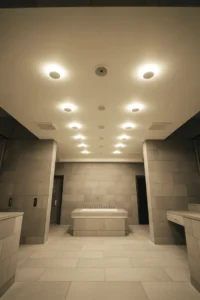 symmetrical grid of eight recessed LED lights