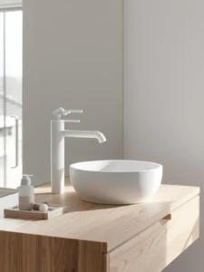 tall matte white ceramic-finish gooseneck faucet