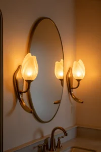 two sculptural curved brass wall sconces