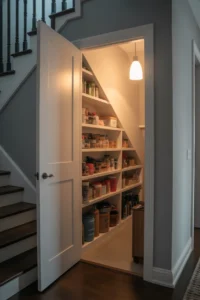 under-stair pantry with the door fully open
