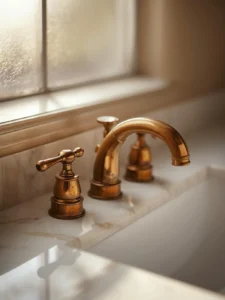 unlacquered brass widespread bathroom faucet