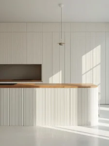 vertical chalk-white fluted tiles