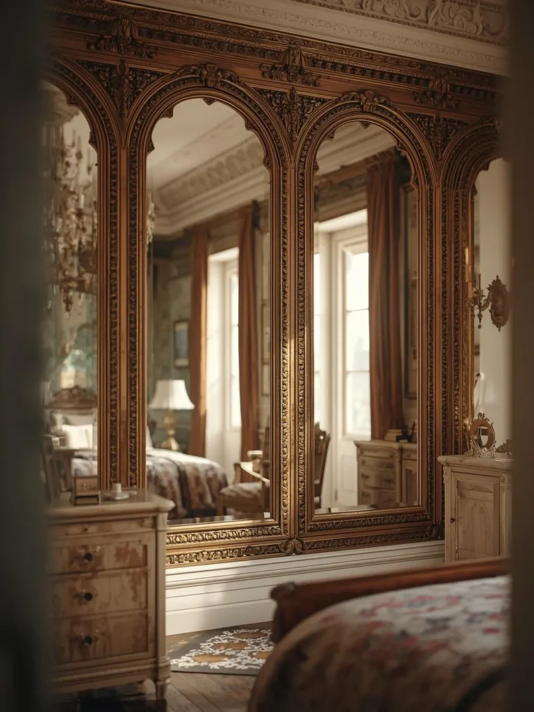 vintage bedroom with ornate mirror