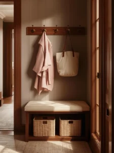 walnut wood bedroom entry bench