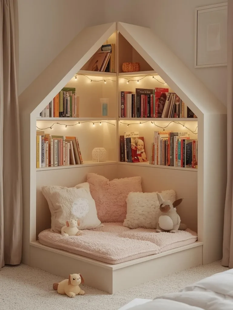 warm cozy kids reading nook