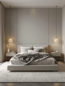 warm gray minimalist bedroom