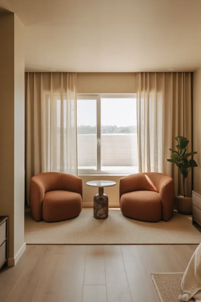 A Dedicated Seating Area With Two Chairs and a Small Table