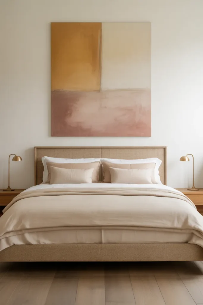 A Single Large-Scale Piece of Art Above the Bed Instead of a Gallery Wall