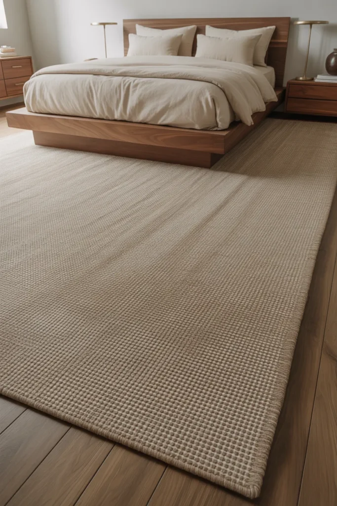 A Statement Rug That Extends Well Beyond the Bed Frame on All Sides