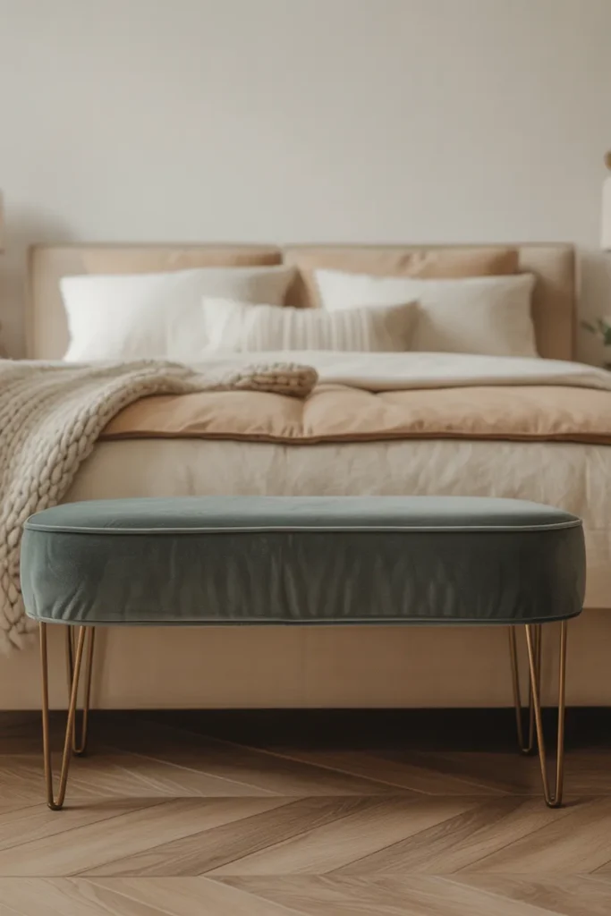 A Well-Designed Bedroom Bench at the Foot of the Bed