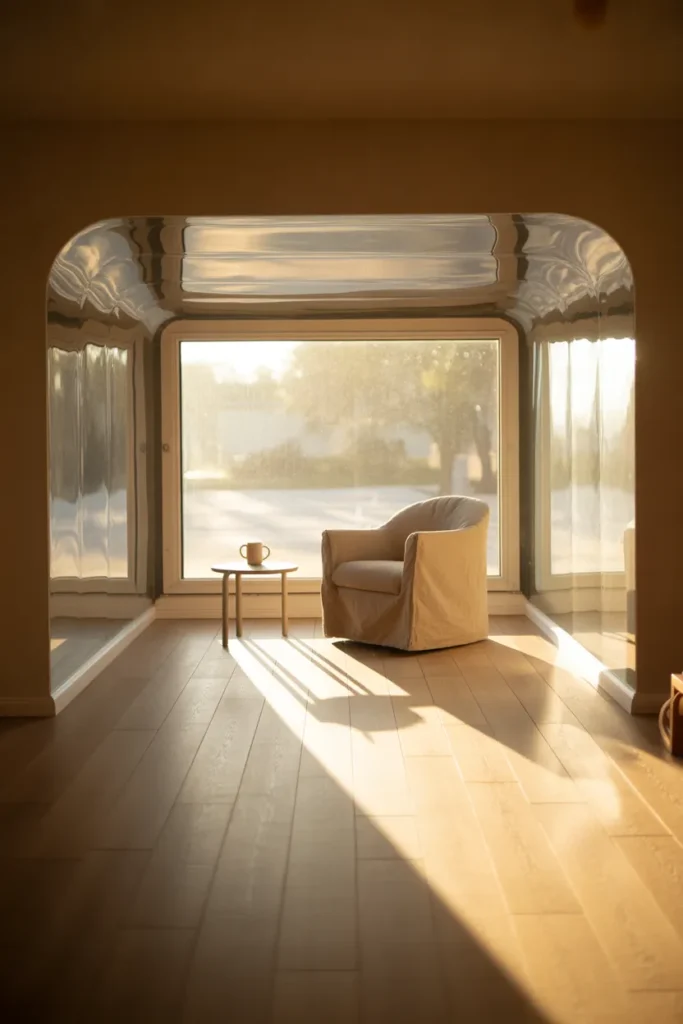 A basement egress window set deep into a wide window well