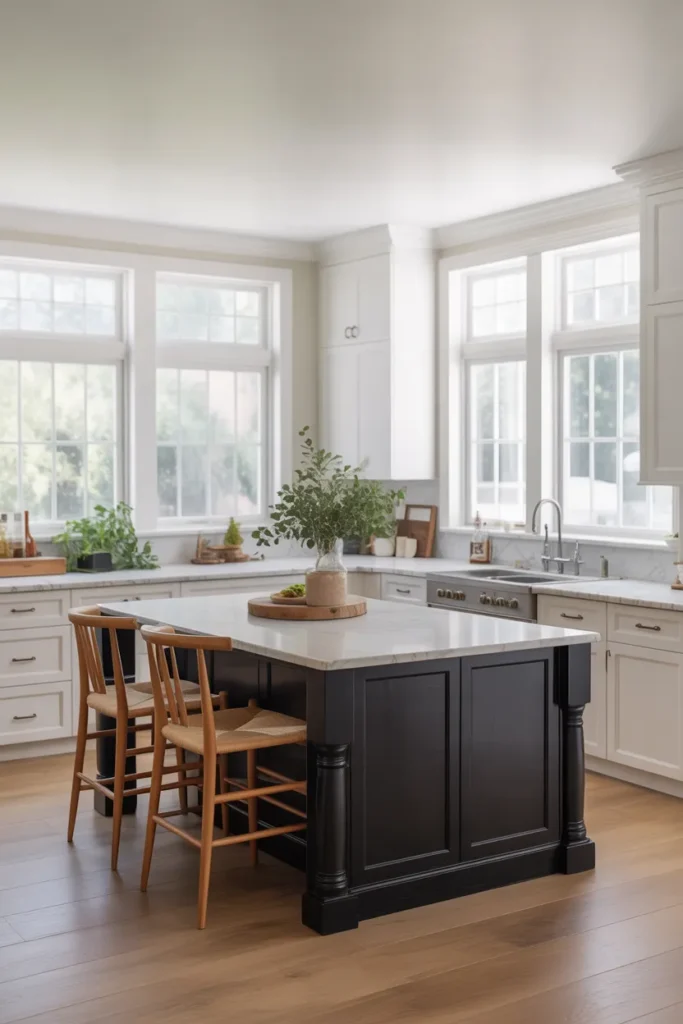 A beautifully staged kitchen photographed as if for a real estate listing
