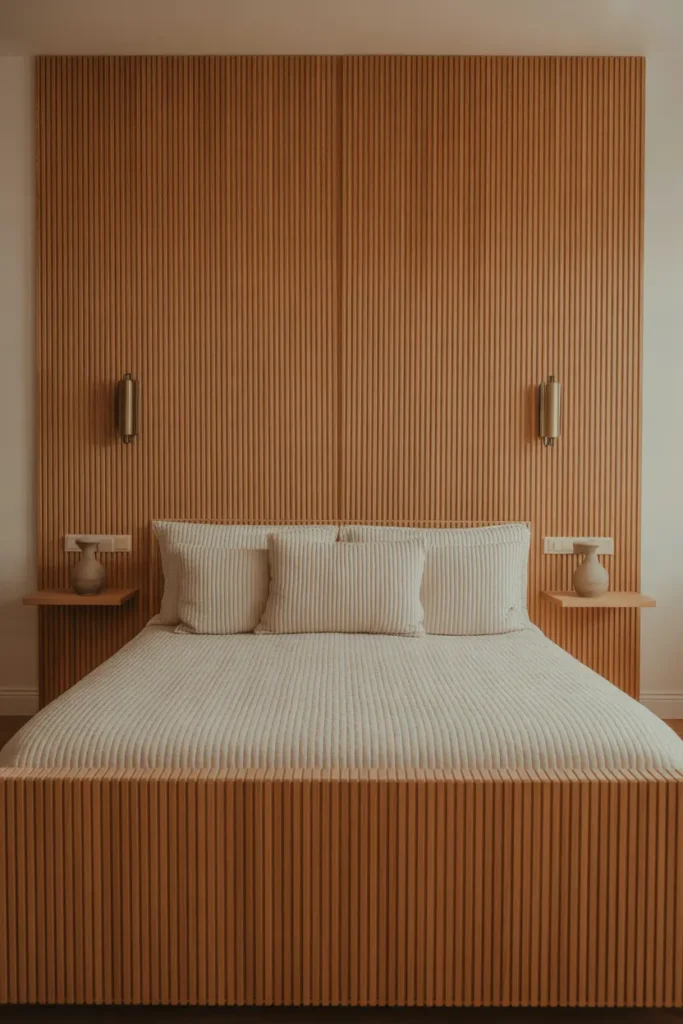 A bedroom headboard wall treated as a complete design unit