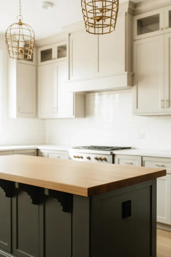 A bright open kitchen with all-white shaker perimeter cabinets