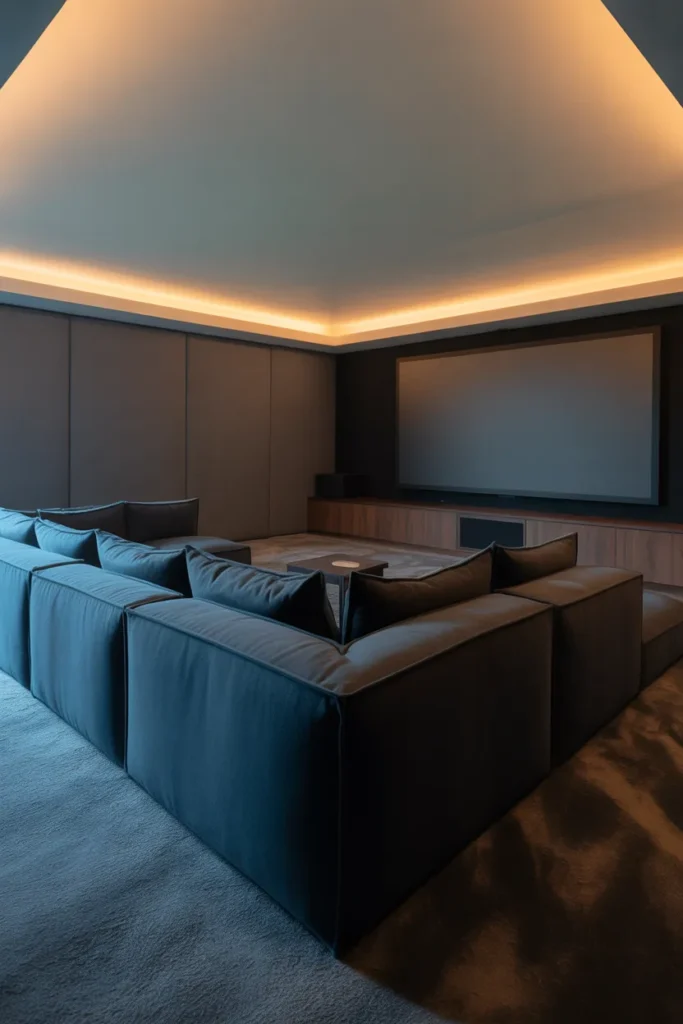 A dedicated home media room, no windows
