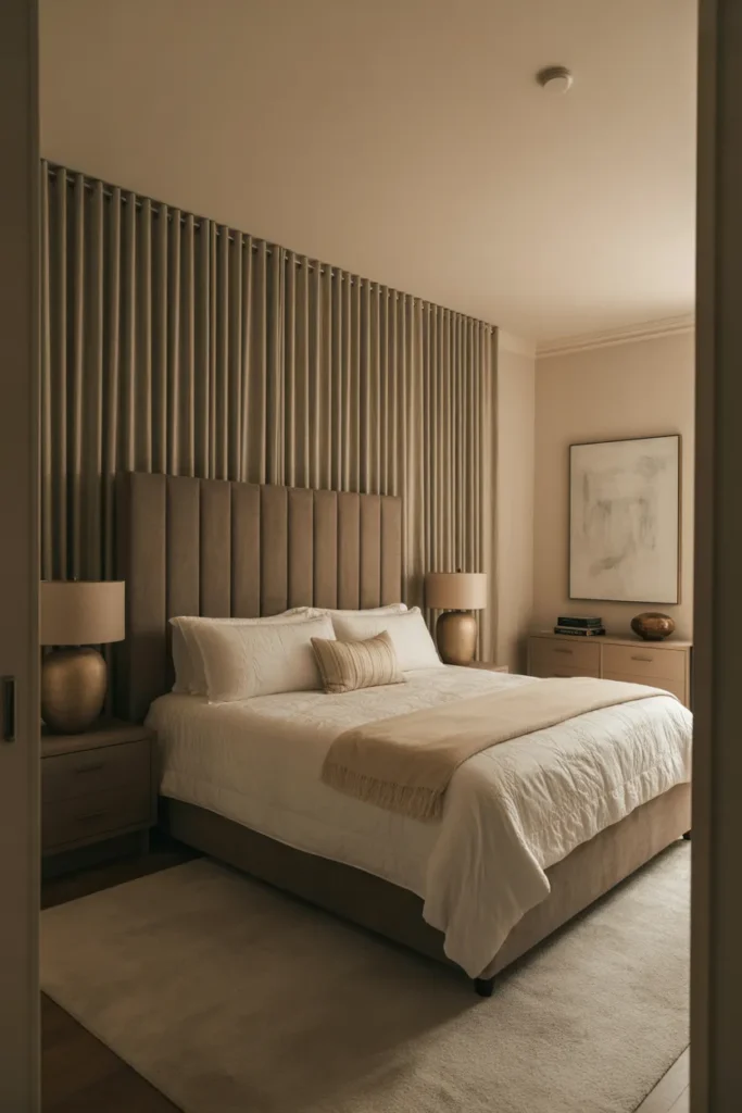 A high-end looking master bedroom achieved with intentional choices