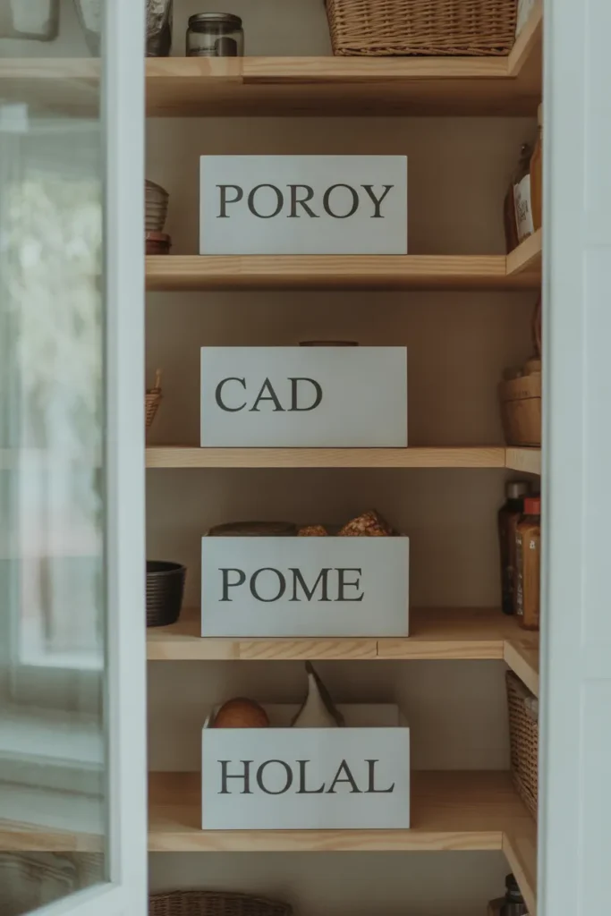 A minimal open pantry with only five clearly defined shelf zones
