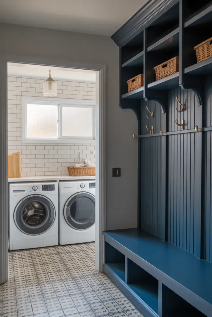 A mudroom and laundry room combination