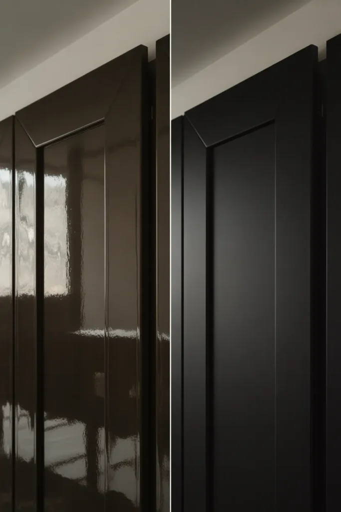 A side-by-side detail comparison shot of two cabinet door samples