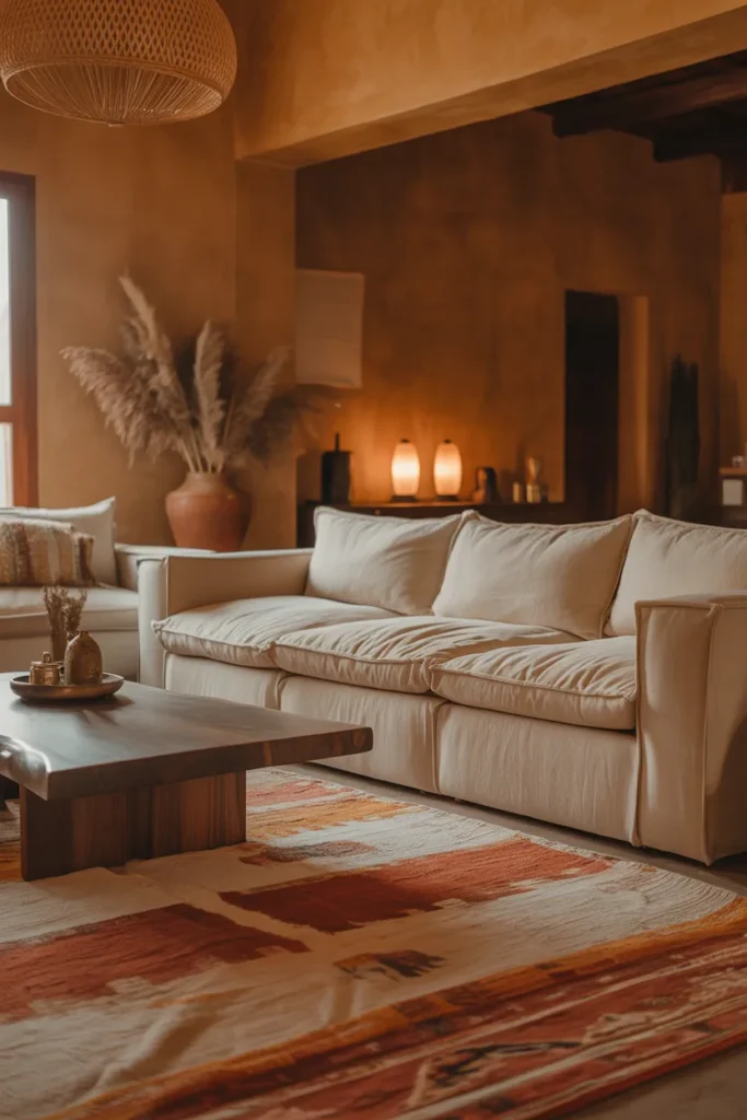 A warm, earthy American living room