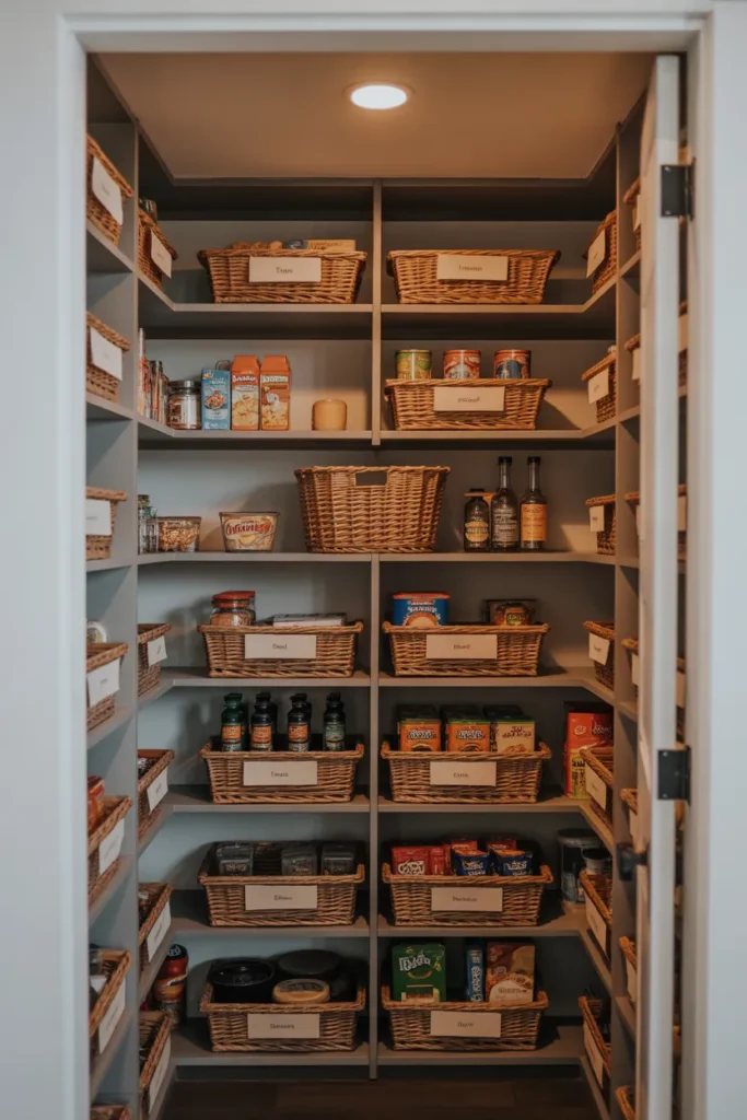 An organized walk-in pantry
