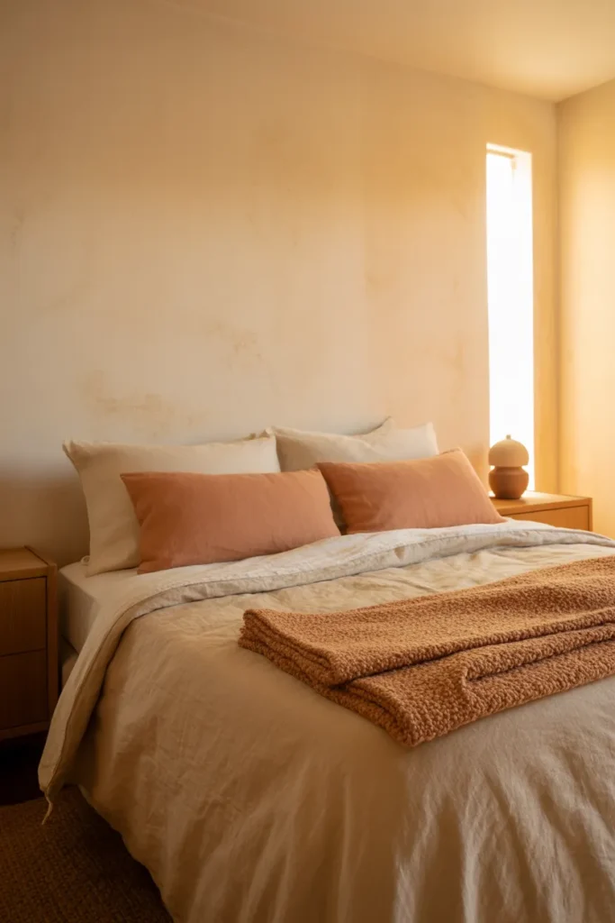 Bedroom bathed in late-afternoon golden light