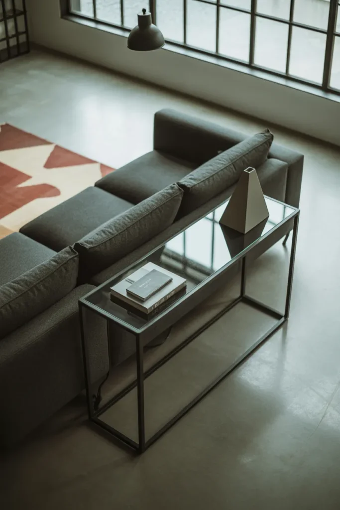 Black Metal Frame Console With Glass Top for a Modern Loft