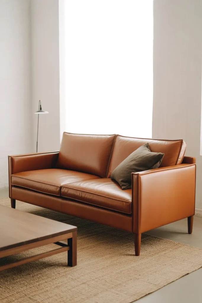Camel Leather Sofa That Works in Both Traditional and Modern Rooms