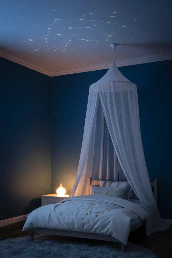 Ceiling-Mounted Canopy or Starlight Projector for a Bedtime Atmosphere