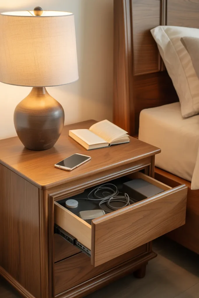 Concealed Bedside Charging and Cable Management Built Into the Nightstand