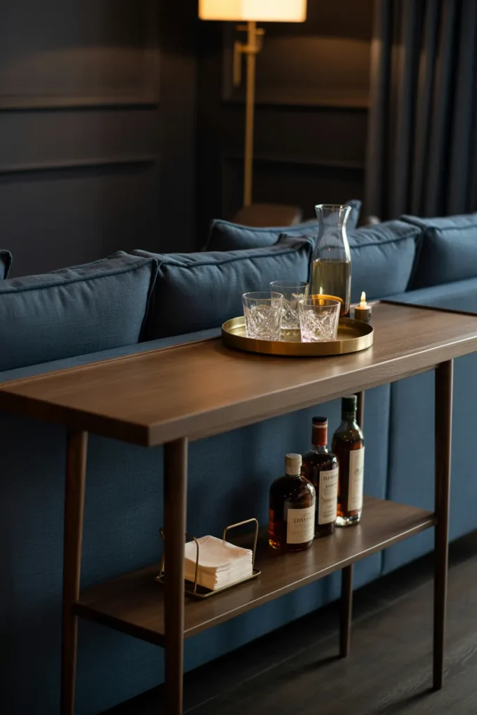 Console Table Styled as a Functional Home Bar Cart Alternative