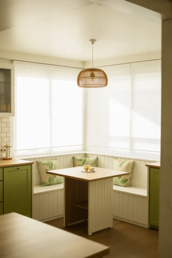 Corner Nook Table Built Into an L-Shaped Kitchen Layout