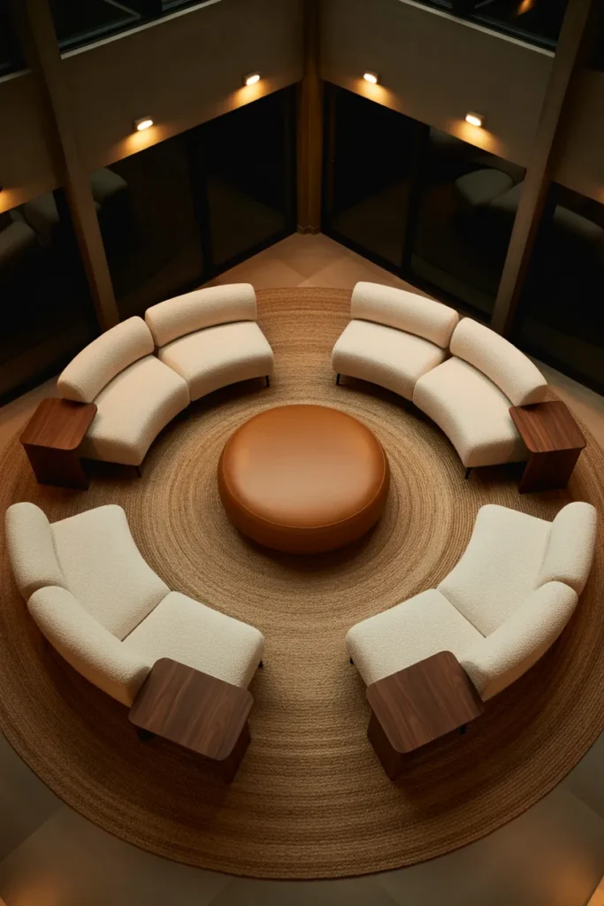 Curved Conversation Pit Effect Using Modular Curved Sofa