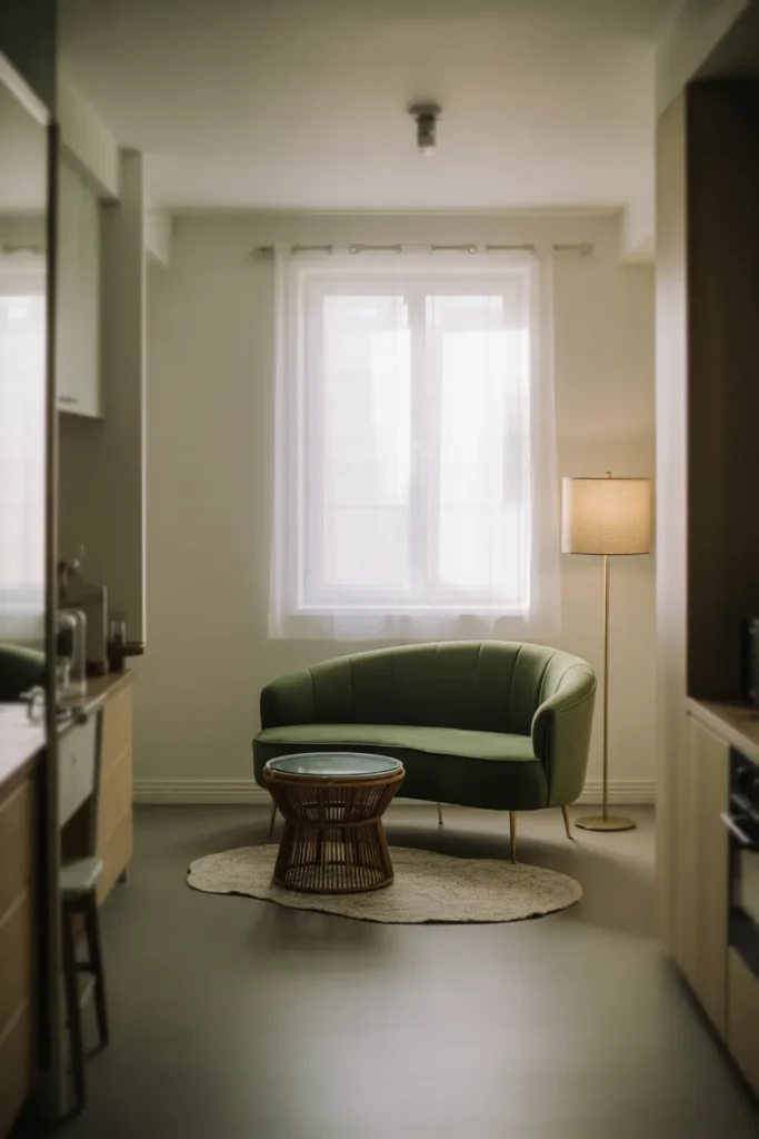 Curved Loveseat in a Studio Apartment