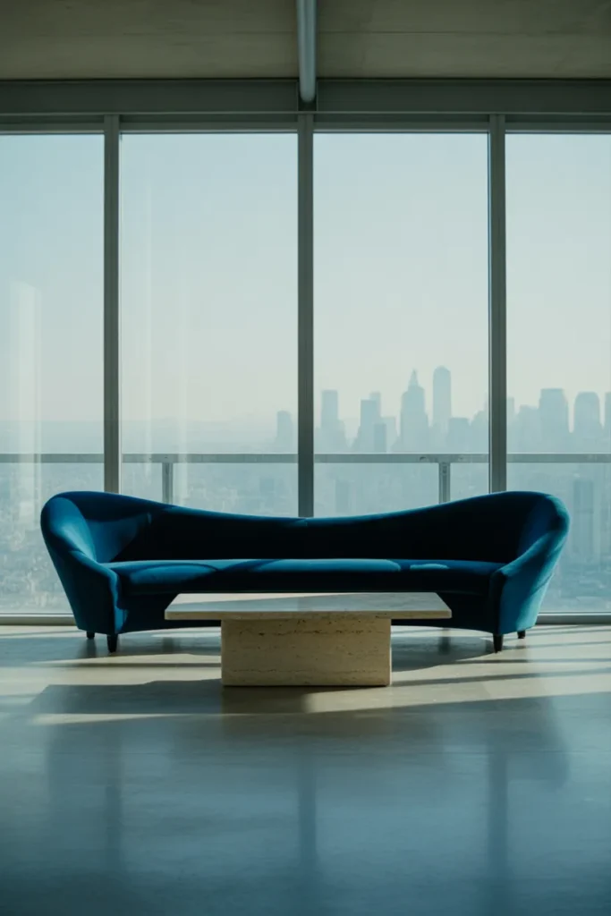 Curved Sofa Facing a Floor-to-Ceiling Window