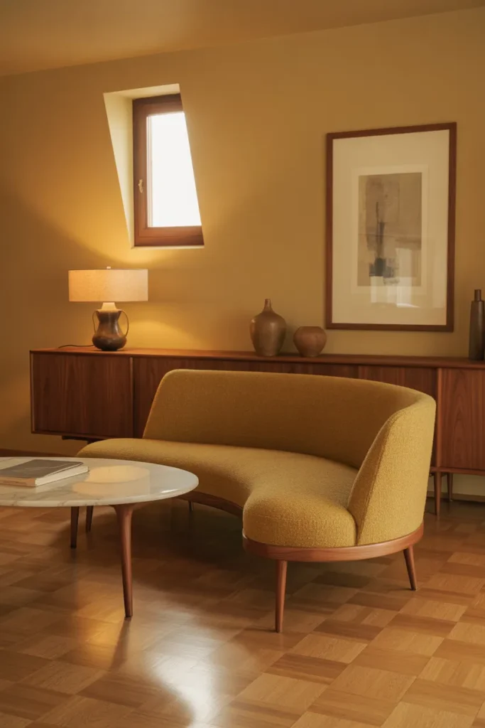 Curved Sofa Into a Mid-Century Modern Room