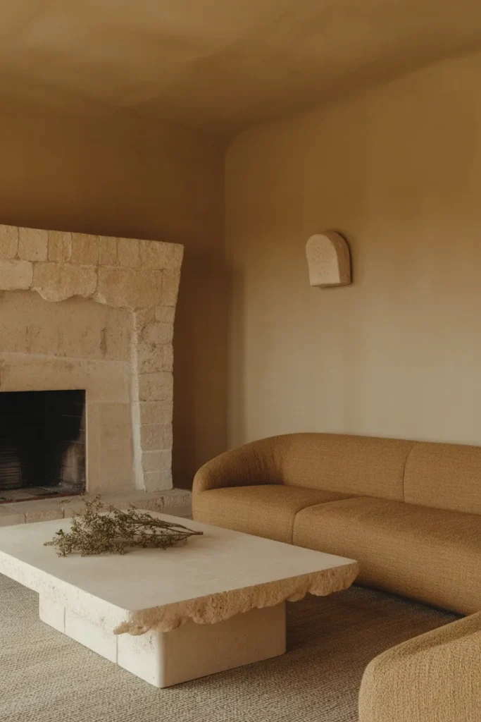 Curved Sofa With Natural Stone Surfaces
