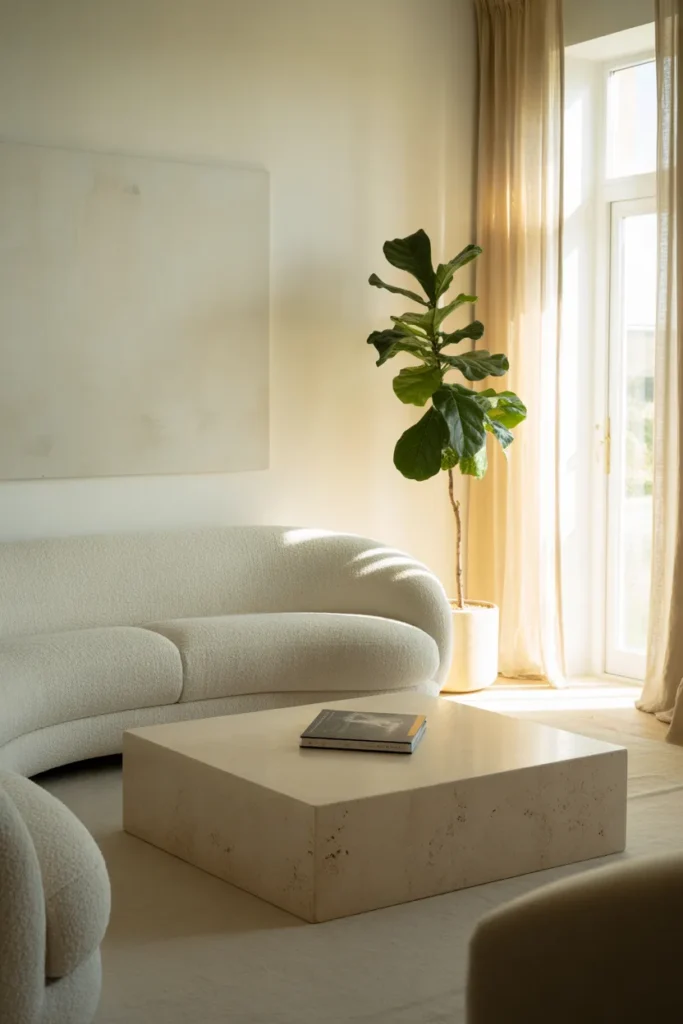 Curved Sofa in Bouclé Fabric