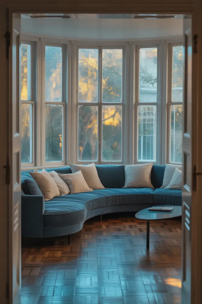 Curved Sofa to Solve an Awkward Diagonal Corner