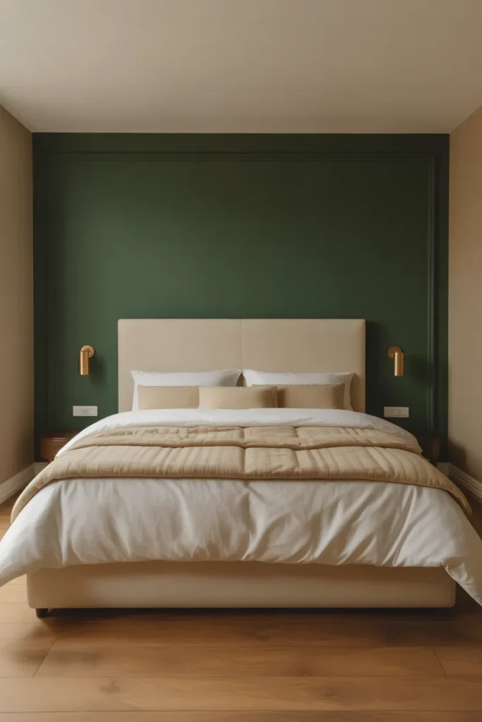Dark Accent Wall Behind the Bed in a Deep Saturated Paint Color