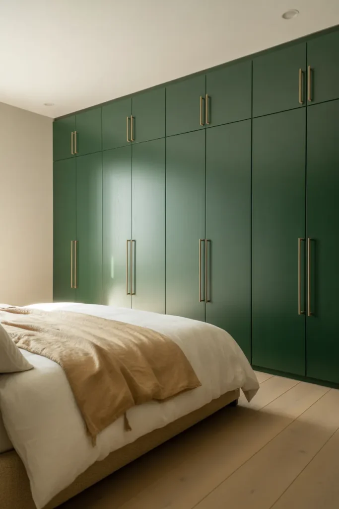 Dark Toned Wardrobe in a Neutral Bedroom for a Bold Anchoring Effect