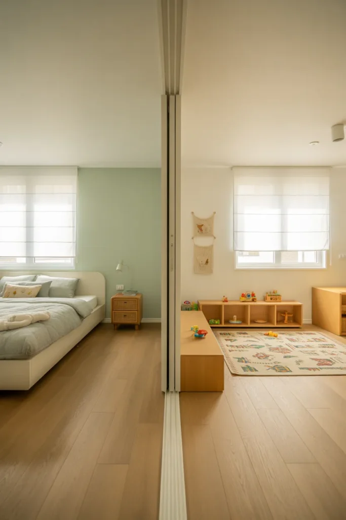 Dual-Zone Room Layout With a Clear Visual Boundary Between Sleep and Play