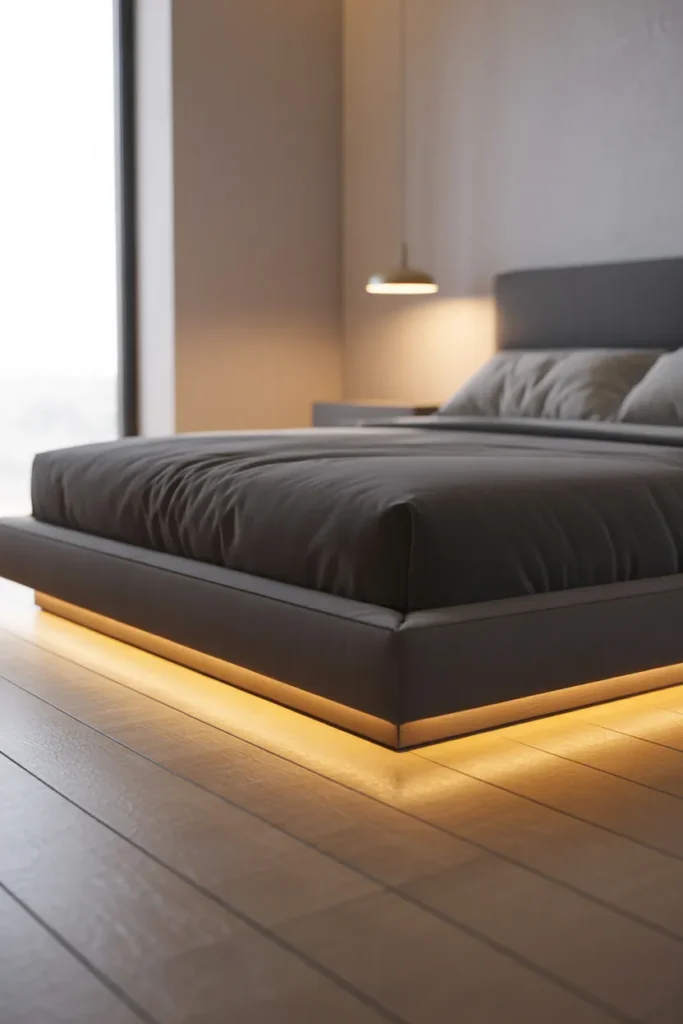 Floating Platform Bed With Integrated LED Base