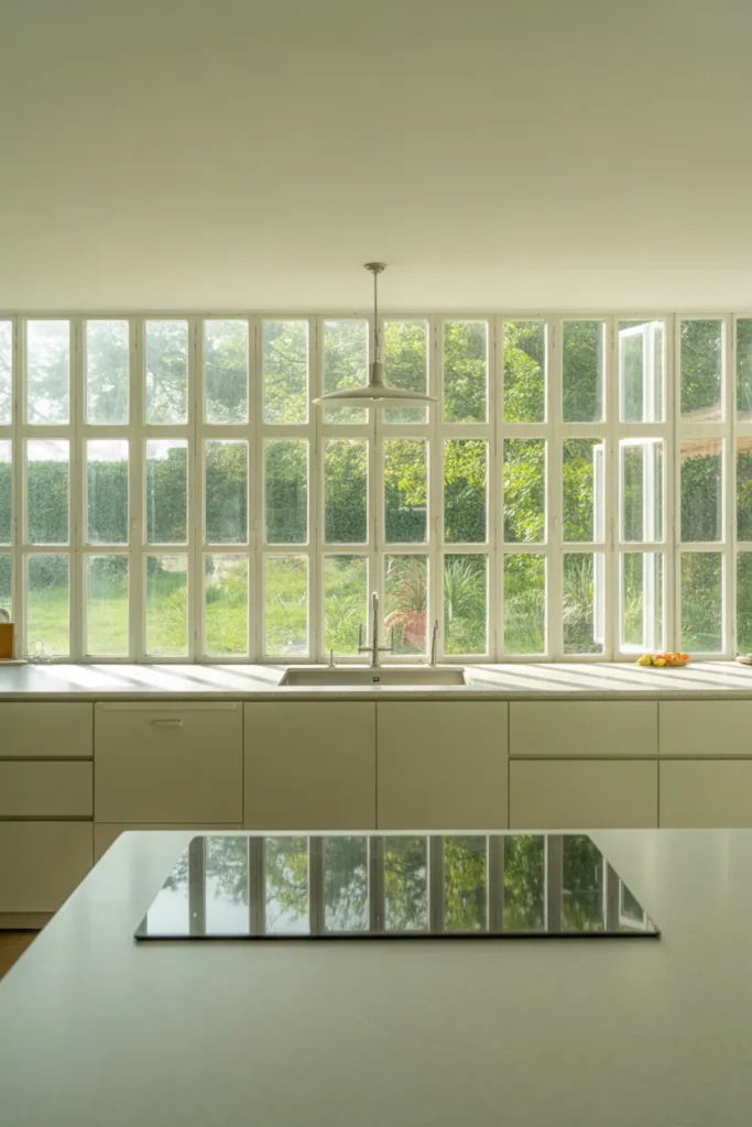 Floor-to-Ceiling Window Replacing Upper Cabinets