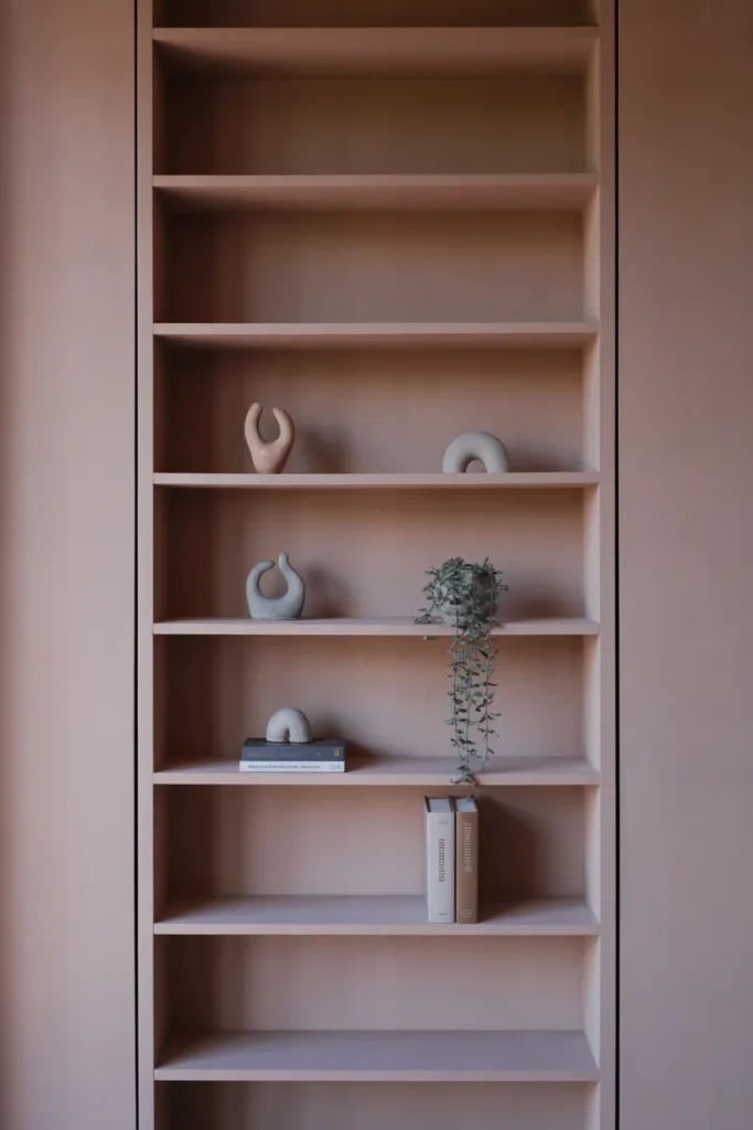 Floor-to-ceiling built-in shelving unit